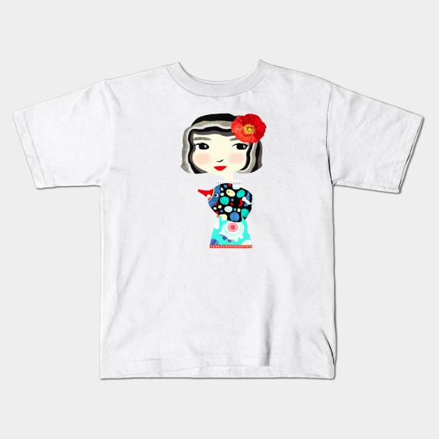 Girl and Cute Fish/Lilah & Luna Kids T-Shirt by tracey